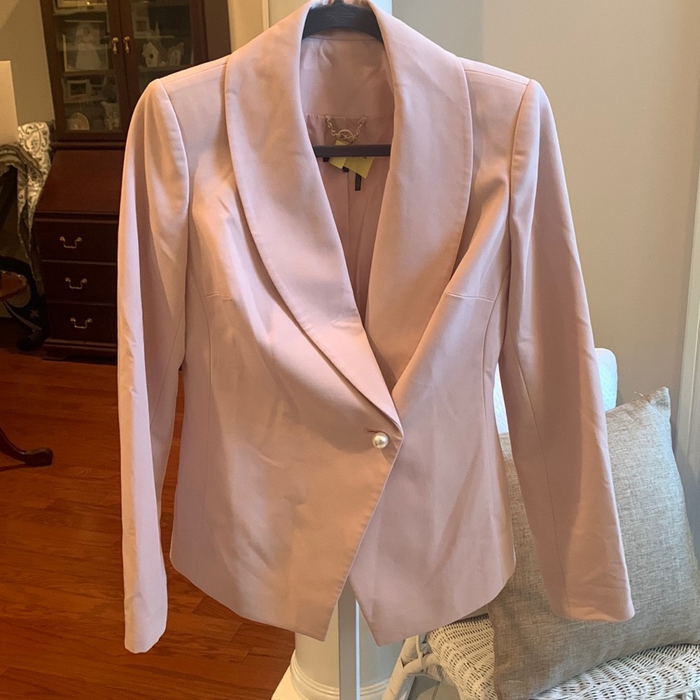 Donna Karan Statement Collar Blazer with Pearl Button